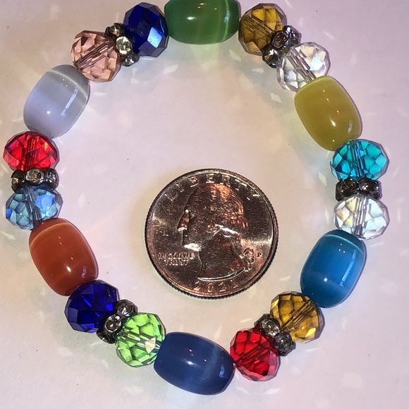 Colorful Moon Glow and Multicolor Glass Beaded Boho Stretch Bracelet - Picture 4 of 4
